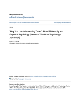 Moral Philosophy and Empirical Psychology [Review of the Moral Psychology Handbook]