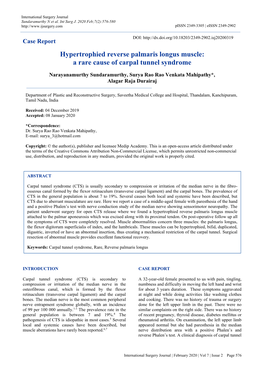 Hypertrophied Reverse Palmaris Longus Muscle: a Rare Cause of Carpal Tunnel Syndrome