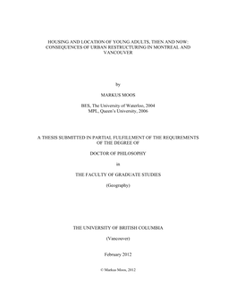 Housing and Location of Young Adults, Then and Now: Consequences of Urban Restructuring in Montreal and Vancouver