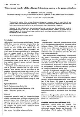 The Proposed Transfer of the Echiuran Ochetostoma Capense to the Genus Listriolobus