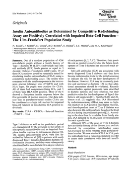 Insulin Autoantibodies As Determined by Competitive Radiobinding Assay Are Positively Correlated with Impaired Beta-Cell Function- the Ulm-Frankfurt Population Study