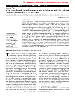 Clay Mineralogical Composition of Some Soils from Eastern Vidarbha Region of Maharashtra in Relation to Soil Properties A.S