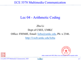 Lec 04 - Arithmetic Coding