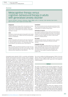 Metacognitive Therapy Versus Cognitive-Behavioural Therapy In