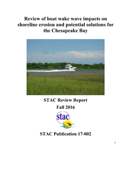 Review of Boat Wake Wave Impacts on Shoreline Erosion and Potential Solutions for the Chesapeake Bay