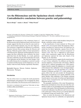 Are the Rhizomyinae and the Spalacinae Closely Related? Contradistinctive Conclusions Between Genetics and Palaeontology