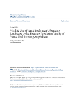 Wildlife Use of Vernal Pools in an Urbanizing Landscape with a Focus