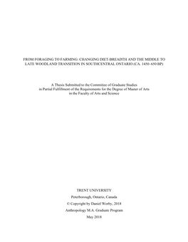 Changing Diet-Breadth and the Middle to Late Woodland Transition in Southcentral Ontario (Ca