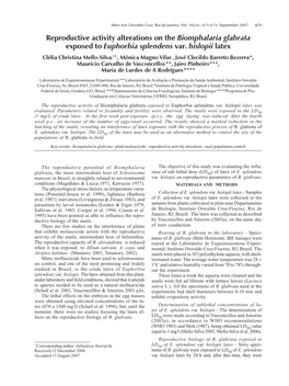 Reproductive Activity Alterations on the Biomphalaria Glabrata Exposed to Euphorbia Splendens Var