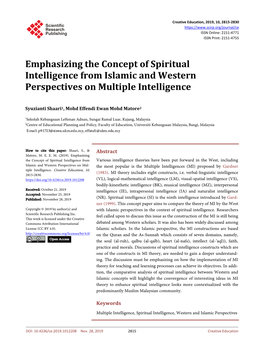 Emphasizing the Concept of Spiritual Intelligence from Islamic and Western Perspectives on Multiple Intelligence