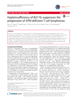 Haploinsufficiency of Bcl11b Suppresses the Progression of ATM-Deficient T Cell Lymphomas Kerice A