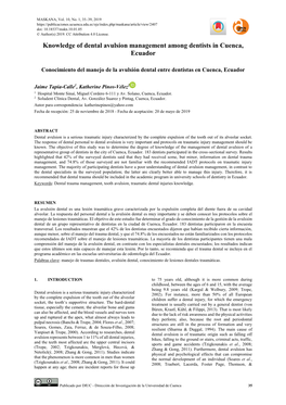 Knowledge of Dental Avulsion Management Among Dentists in Cuenca, Ecuador