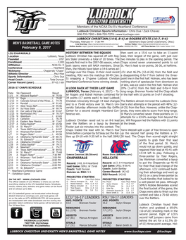 MEN's BASKETBALL GAME NOTES February 9, 2017 LCU '16-17