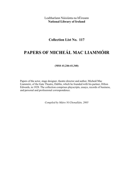 Papers of Micheál Mac Liammóir