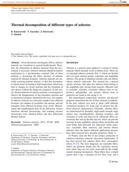 Thermal Decomposition of Different Types of Asbestos