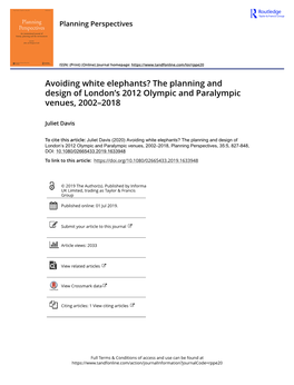 Avoiding White Elephants? the Planning and Design of London's 2012 Olympic and Paralympic Venues, 20