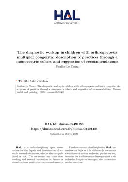 The Diagnostic Workup in Children with Arthrogryposis Multiplex Congenita: Description of Practices Through a Monocentric Cohort