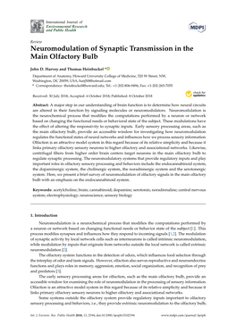 Neuromodulation of Synaptic Transmission in the Main Olfactory Bulb