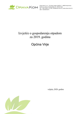 Izvješće O Gospodarenju Otpadom Za 2019. Godinu Općina Virje