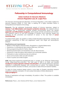 Fellowship in Computational Immunology