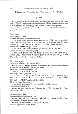 Beitrag Zur Kenntnis Der Neuropteren Der Türkei Von J