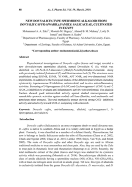 NEW DOVYALICIN-TYPE SPERMIDINE ALKALOID from DOVYALIS CAFFRA (WARB.); FAMILY: SALICACEAE, CULTIVATED in EGYPT Mohammed A