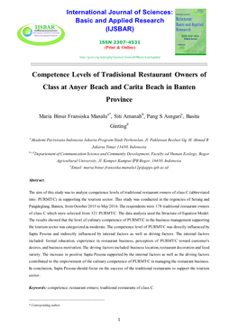 Competence Levels of Tradisional Restaurant Owners of Class at Anyer Beach and Carita Beach in Banten Province