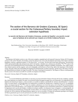 The Section of the Barranco Del Gredero (Caravaca, SE Spain): a Crucial Section for the Cretaceous/Tertiary Boundary Impact Extinction Hypothesis