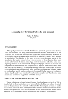 Mineral Policy for Industrial Rocks and Mineral S