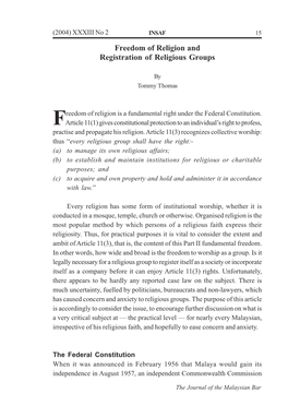 Freedom of Religion and Registration of Religious Groups