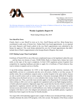 Weekly Legislative Report #4 02-8-19