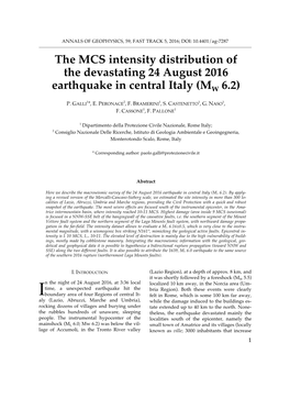 The MCS Intensity Distribution of the Devastating 24 August 2016 Earthquake in Central Italy (MW 6.2)