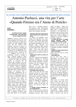 Antonio Paolucci, Una Vita Per L'arte «Quando Firenze Era L'atene Di