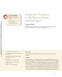 Herpesvirus Transport to the Nervous System and Back Again