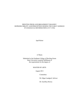 Printing Press and Broadsheet Imagery: Reproducibility and Perception During the Early German Evangelical Reformation (1517-1530)