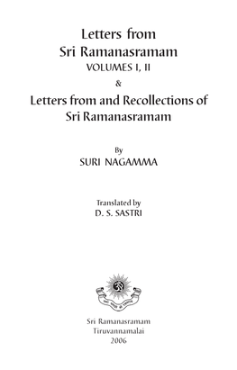 Letters from and Recollections of Sri Ramanasramam