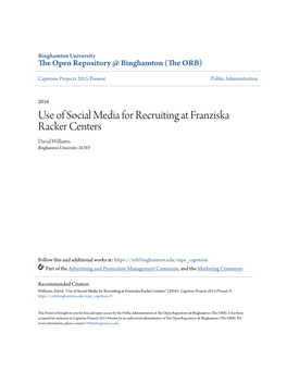 Use of Social Media for Recruiting at Franziska Racker Centers David Williams Binghamton University--SUNY