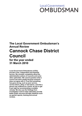 Cannock Chase District Council for the Year Ended 31 March 2010