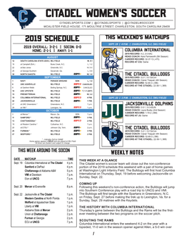 Citadel Women's Soccer - 2019 the Citadel Women's Soccer - 2019 the Citadel Vs Bob Jones (Aug 22, 2019 at Greenville, S.C.) the Citadel Vs Ga