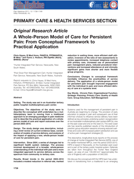 A Wholeperson Model of Care for Persistent Pain