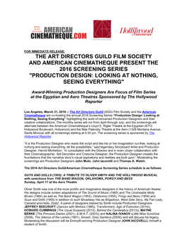 The Art Directors Guild Film Society and American Cinematheque Present the 2016 Screening Series 