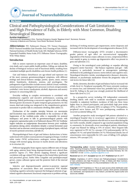 Clinical and Pathophysiological Considerations of Gait Limitations and High Prevalence of Falls, in Elderly with Most Common, Di