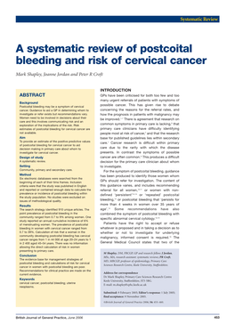 A Systematic Review of Postcoital Bleeding and Risk of Cervical Cancer