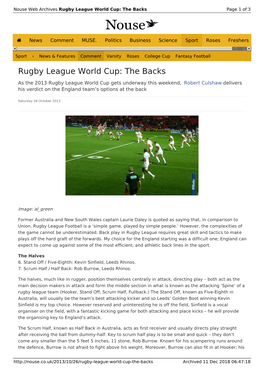 Rugby League World Cup: the Backs | Nouse