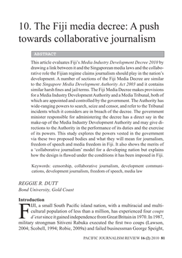 10. the Fiji Media Decree: a Push Towards Collaborative Journalism