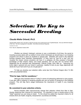 Selection: the Key to Successful Breeding