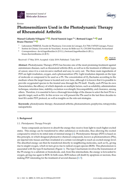 Photosensitizers Used in the Photodynamic Therapy of Rheumatoid Arthritis