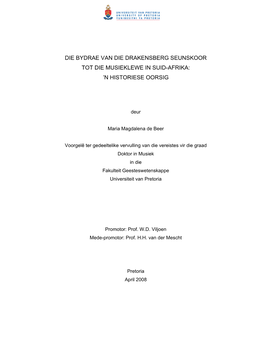 Die Bydrae Van Die Drakensberg Seunskoor Tot Die Musieklewe in Suid-Afrika: ’N Historiese Oorsig