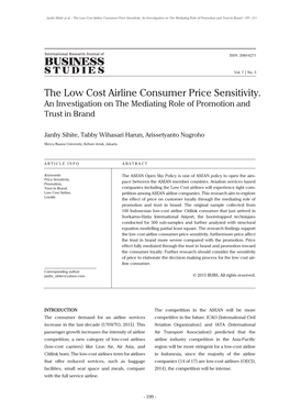 The Low Cost Airline Consumer Price Sensitivity. an Investigation on the Mediating Role of Promotion and Trust in Brand / 199 - 211