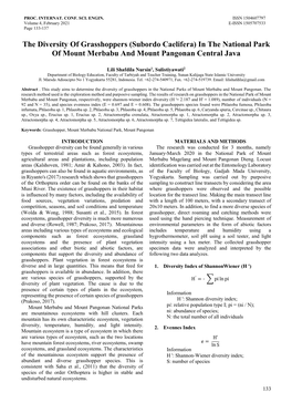 The Diversity of Grasshoppers (Subordo Caelifera) in the National Park of Mount Merbabu and Mount Pangonan Central Java